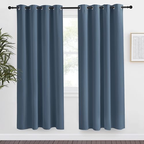 NICETOWN Blackout Curtain 78 inch Long, W55 x L78, 1 Panel, Smoky Blue, Thermal Insulated Window Treatment with Grommet Room Darkening Thermal Insulated Panel for Bedroom/Living Room