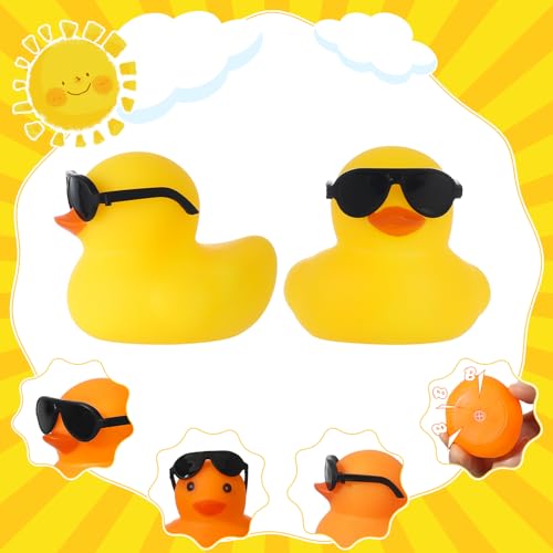 Hoemwarm 24 Set Mini Rubber Ducks with Sunglasses, Tiny Bath Rubber Ducks Bulk for Car Dashboard Decorations Cruise Birthday Party Favors (Multicolor)