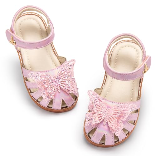 Image of THEE BRON Toddler Girls Closed-Toe Sandals Sweet Retro Cutout Summer Dress Shoes