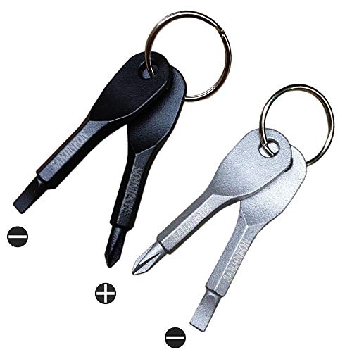 SANJINFON 4Pcs Pocket Screwdriver Dual-purpose: Flat Head Screwdriver & Small Phillips Head Screwdriver Set, Mens Keychain Tool, Mini EDC Keychain Screwdriver Gadgets, Gifts for Men Dad Boy (SL & BK)