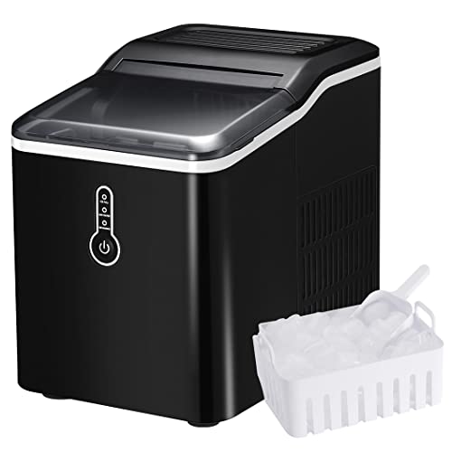 Countertop Ice Maker Machine, Up to 26 lbs of Ice per Day, 9 Bullet Cubes in 7 Mins, Portable Ice Maker with Ice Scoop & Basket, Ice Cube Maker for Freezer/Home/Kitchen/Office, Black