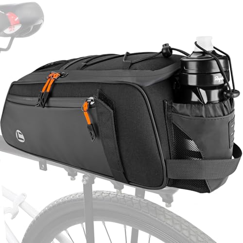 Image of WOTOW Rear Bike Rack Bag - 8L Waterproof Bicycle Trunk Bag with Water Bottle Holder, Reflective Panniers Bike Bags for Bicycles Saddle Back Seat Storage Cargo Luggage Pouch Shoulder Bag Women Men