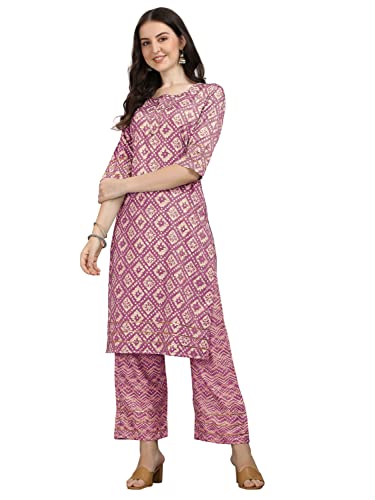 Image of Youthnic Women's Rayon Foil Print Kurta and Palazzo Set