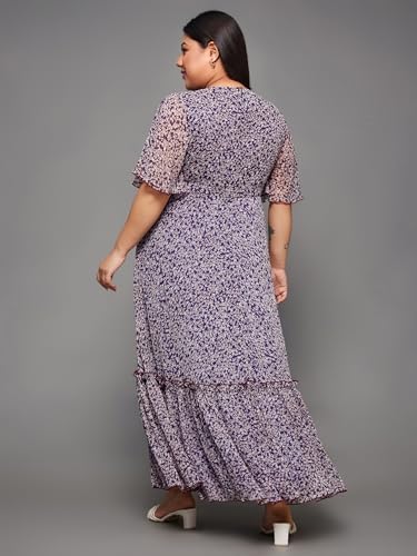 Image of Miss Chase A+ Women's Bohemian V-Neck Flutter Sleeve Chiffon Relaxed Fit Wrap Maxi Dress