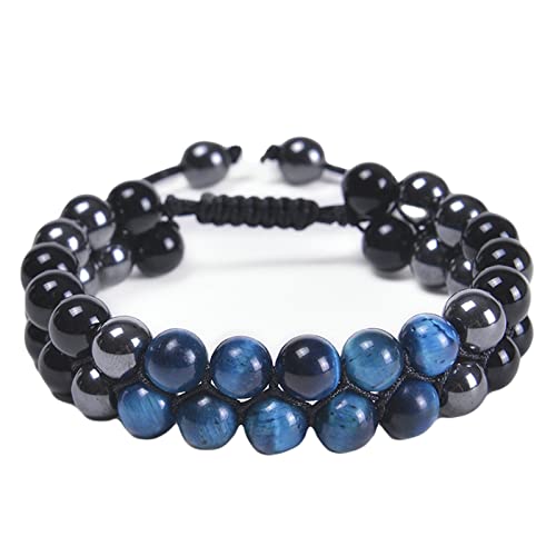 Bracelet tressé en pierre double couche 8 mm avec cordon réglable résistant pour hommes