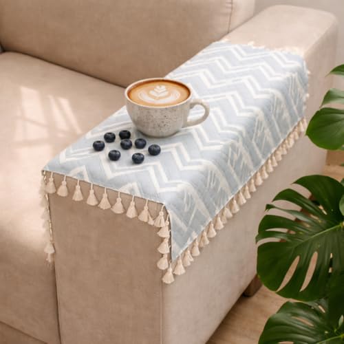Image of STITCHNEST Printed Quilted Sofa Arm Cover with Tassels | Stylish Hand Rest Protector | Soft & Durable | 18 x 22 Inches