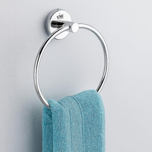 Image of USF Round Napkin Towel Ring for Bathroom, 304 Stainless Steel Hand Towel Holder for Wash Basin, Wall Mounted Bath Accessories, Anti Rust Silver Finish, 3 Years Warranty
