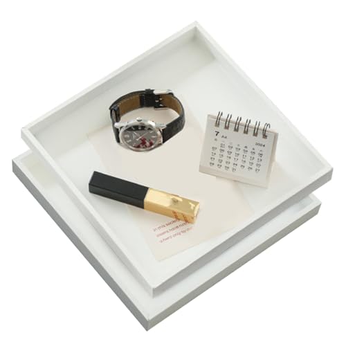 2 Stück Deko Tablett Weiß, Quadratisch Kleines Holztablett Deko Leicht Zu Reinigen Serviertablett für Schmuck Lebensmittel Badezimmer Küche Handgefertigte Basteln 20 X 20 cm