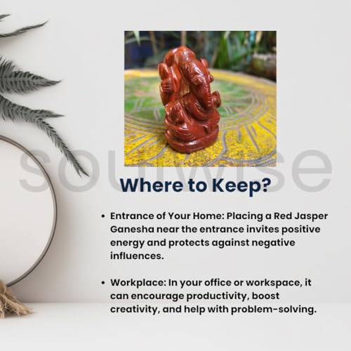 Image of Soulwise Red Jasper Ganesha Idol 2 inch - Auspicious Handcrafted Ganesh ji Statue for Car, Home Temple & Gift - Removes Obstacles & Brings Vitality