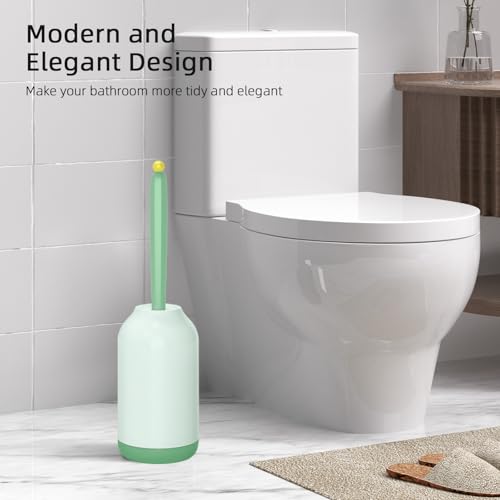 Image of HAMITOR Toilet Bowl Brush Holder Set: Bathroom Deep Cleaning Toilet Cleaner Scrubber Under Rim with Curved Bristle for Dead Corner Clean - Hidden Rv Toilet Decorative Accessories with Caddy- Green