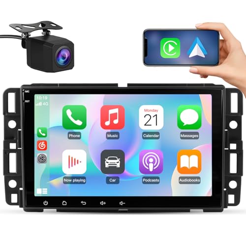 Junsun 4Core Car Radio Stereo for Chevy Silverado Tahoe GMC Sierra Yukon 2007-2013, 8 Inch IPS Screen with CarPlay Android Auto Bluetooth GPS Navigation Backup Camera