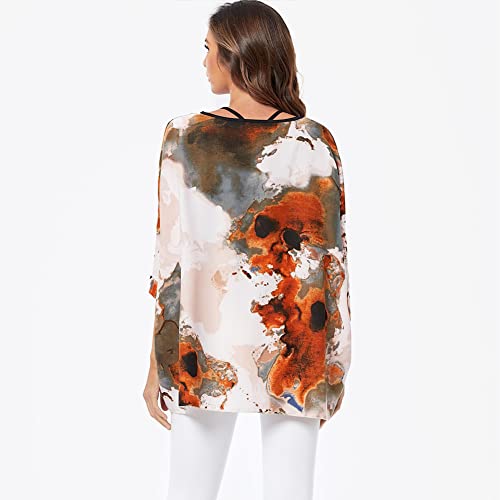 Image of Ckikiou Plus Size Batwing Flowy Semi Sheer Chiffon Blouse Tunic for Women Summer Floral Print Boho Beach Cover ups
