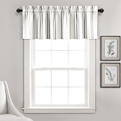 Lush Decor Farmhouse Stripe Yarn Dyed Recycled Cotton Window Curtain Valance, 18" L x 52" W, Gray - Classic Modern Rustic Charm - Eco Friendly Cotton Fabric