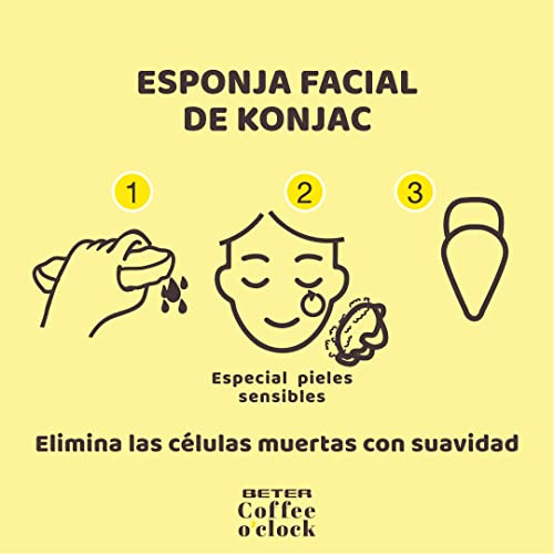 Beter - Esponja de Limpieza Facial, de Fibra Vegetal de Konjac infusionada con Café - Modelo Coffee O‘clock,1 item,1.0 unidad - imagen 2