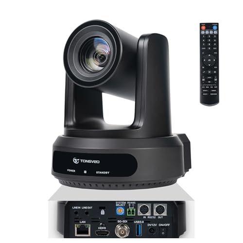 Image of TONGVEO AI Auto-Tracking PTZ Camera: 20X Optical Zoom 1080P 60fps HDMI SDI USB PoE Video Camera for Church Worship Live Streaming, Conference Room Webcam for OBS