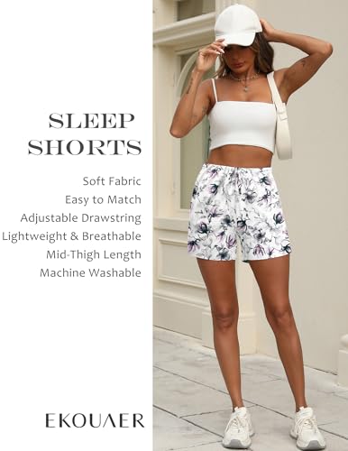 Image of Ekouaer Pajama Shorts for Women Soft Comfy Lounge Shorts Drawstring Pj Shorts Short Pajama Bottoms with Pockets S-XXL