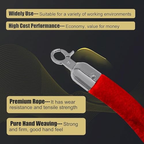 Corda de barreira de veludo vermelho para pendurar 3 pés 1,2 m 1,5 m 1,8 m 7 pés 8 pés 2,7 m 3 m, co