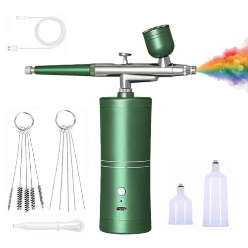 Kabelloses Airbrush Set mit Kompressor – Tragbare Airbrushpistole für Kuchendekoration Nageldesign Make-up Tattoos Modell- und Gesichtsbemalung (Grün)