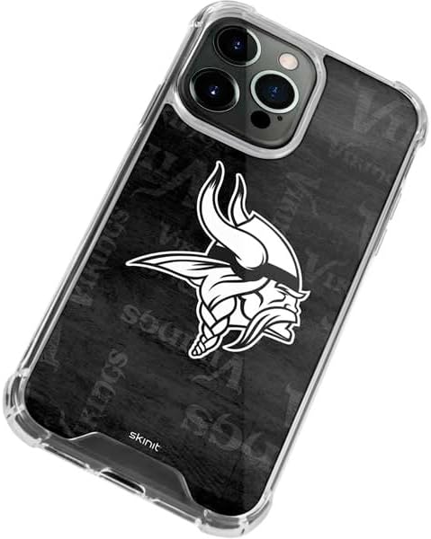 Skinit Clear Phone Case Compatible with iPhone 14 Pro Max - Officially Licensed NFL Minnesota Vikings Black & White Design