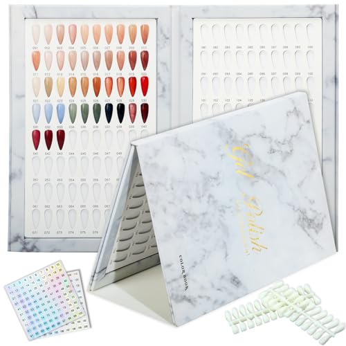 C12rtive 160 Nail Color Book with 240 Flase Tips & 1-200 Number Sticker Labels Professional Nail Color Swatches Book for Polish UV Gel(White)