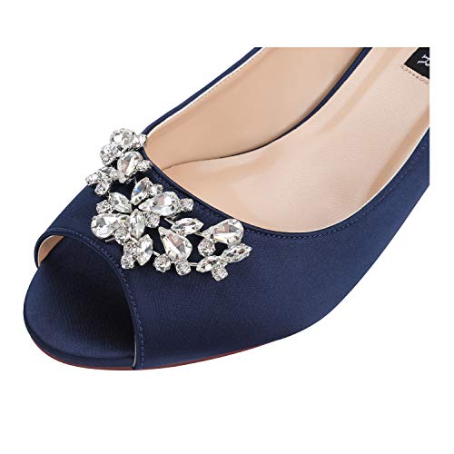 ERIJUNOR Women Comfort Low Kitten Heels Rhinestones Peep Toe Wedding Evening Party Shoes Dress Pumps4