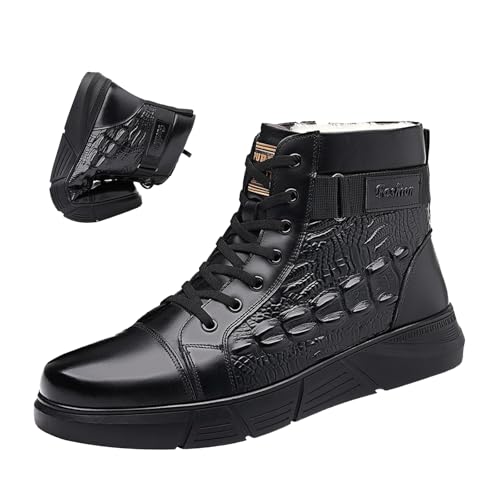 BlackeEight Men's High-top Print Casual Leather Boots,Italian Handmade Non-slip Shock-absorbing Zip Height Ankle Booties