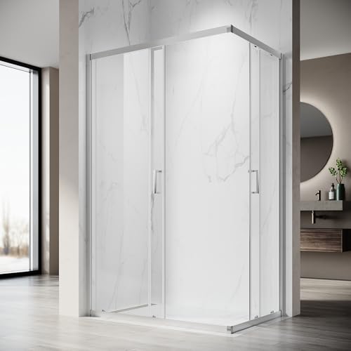 SONNI Duschkabine Eckeinstieg mit Schiebetür, 80x120 cm, 5mm ESG Sicherheitsglas, Duschabtrennung inkl. Nano Beschichtung, ohne Duschtasse, Verchromt