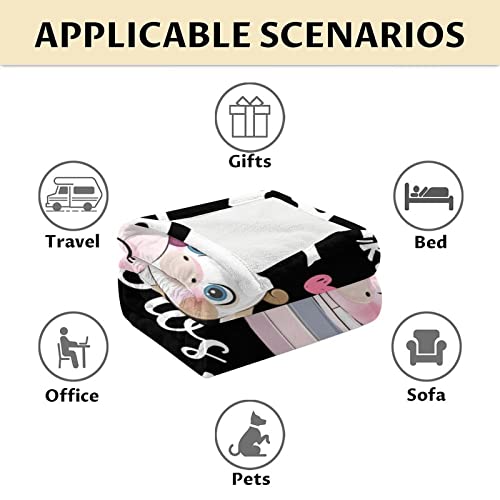 Cow Blanket Gifts - 40"x50" Cute Throw for Women, Girls - Black Soft Fuzzy Blankets for Couch & Sofa