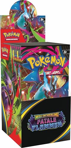 Pokémon - Juego de Cartas coleccionables: Pantalla Booster Pack Mega-Desarrollo – Llamas fatales (Incluye 18 Paquetes de Refuerzos)