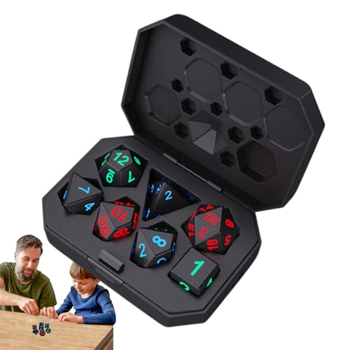 Dados iluminados recargables, juego de dados electrónicos, poliédrico RGB de 7 piezas con efecto intermitente, juegos de resina ABS con estuche de carga USB, kit de accesorios RPG con iluminación auto