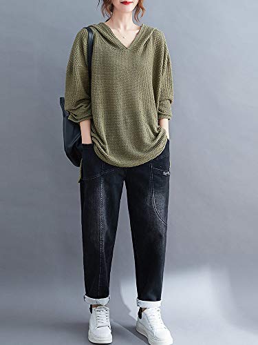 Leeofty Moletom feminino com capuz manga comprida divisão lateral mais longa nas costas pulôver blus