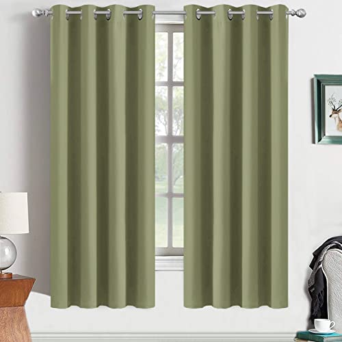 Yakamok Blackout Curtains Room Darkening Thermal Insulated with Grommet Window Curtain for Bedroom, 52 x 63 inch,Sage Green, 2 Panels