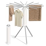 SONGMICS Wäscheständer, Wäschetrockner Ständer klappbar, Wäschespinne tragbar, Standtrockner platzsparend, drehbar, ausziehbar, Waschküche Balkon, 16 Arme aus Aluminiumlegierung, silbern LLR531EW01