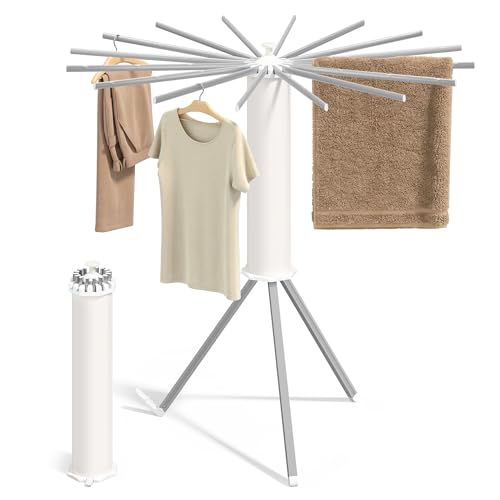 SONGMICS Clothes Drying Rack Foldable, Rotary Tripod Laundry Drying Rack,