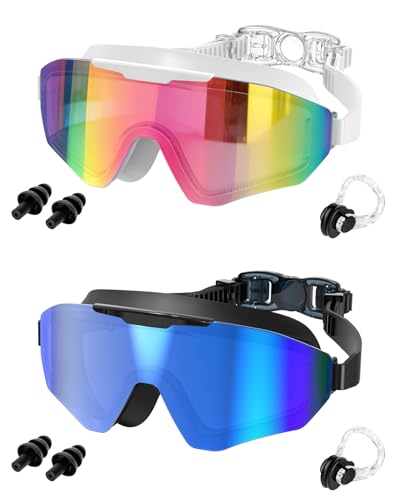 Image of Swim Goggles 2 Pack for Adult Men Women, Anti-fog UV Protection No Leak 180 Wide View Clear Vision Pool Goggles