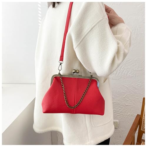 Image of Vintage Kiss Lock Tote Women 2026 Clasp Clutch PU Leather Purse Crossbody Shoulder Bag Everyday Chic Messenger Handbag