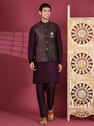 Mens Indian Traditional Cotton Kurta Set With Velvet Jacket (Waistcoat) For Men (C-115)4