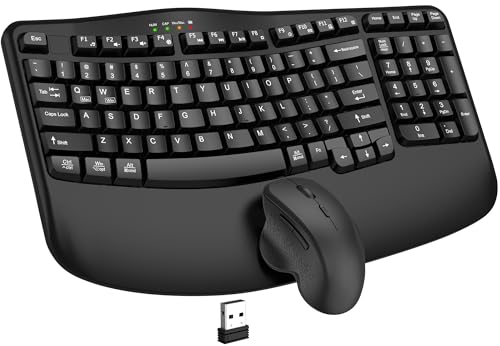 Wireless Keyboard and Mouse Combo, 2.4G Wave Keys Ergonomic Keyboard with Wrist Rest and 3 Level DPI Advanced Wireless Ergonomic Mouse, Natural Typing for Windows, Mac OS Desktop