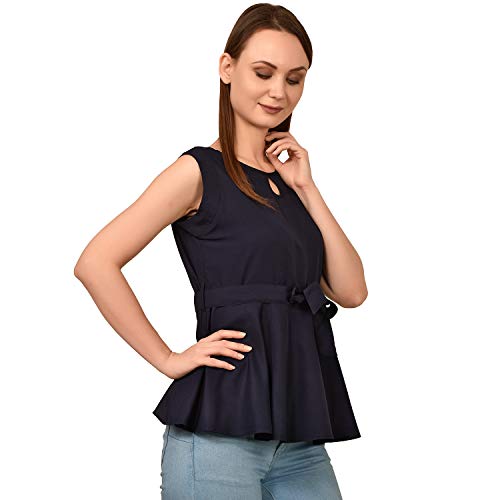 Image of Women's Sleeveless Peplum Top with Waist Tie Belt