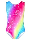 TENVDA Girls Gymnastics Leotards for 5-6 Years Old Kids Tumbling Outfits Colorful Sparkly Heart Print Sleeveless Bodysuits