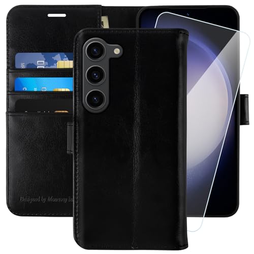 MONASAY Wallet Case Compatible for Galaxy S23 5G,[RFID Blocking] Flip Folio Leather Cell Phone Cover with Credit Card Holder, 6.1 inch, Black