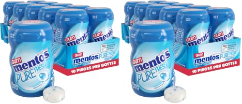 Image of Mentos Pure Fresh Sugar‑Free Chewing Gum with Xylitol, Fresh Mint, Mini Nano Bottles, Miniature Pack Size, 10 Pieces (Pack of 20)