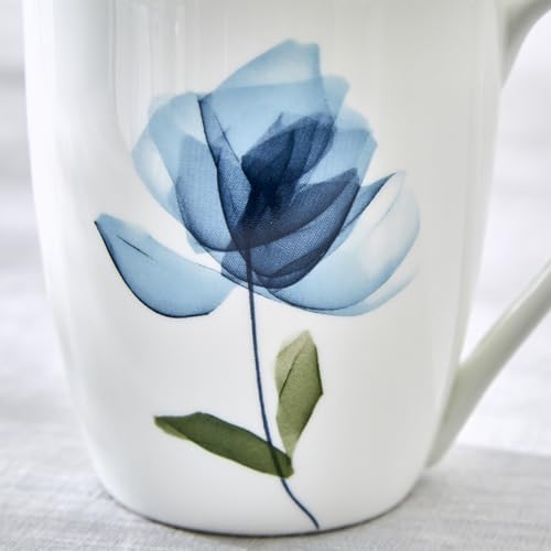 Image of Home Centre - Lucas Cobalt Bone China Floral Print Coffee Mug | Bone China Coffee Mug | Lucas Cobalt Mug | Dishwasher Safe Mug - White / 340ml