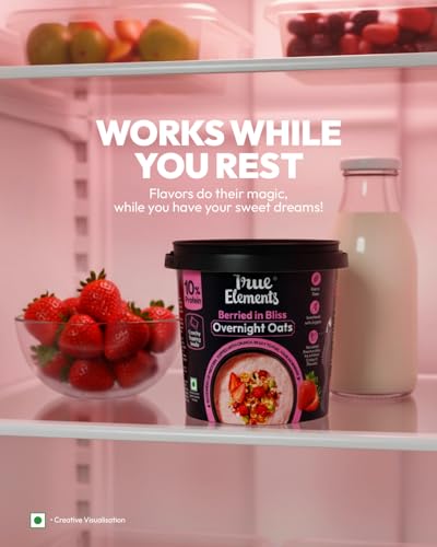 Image of True Elements Overnight Oats Berried in Bliss 62g - Ready-to-Eat Breakfast | High Protein, Fibre & Berry Flavour | Healthy Instant Oats Snack