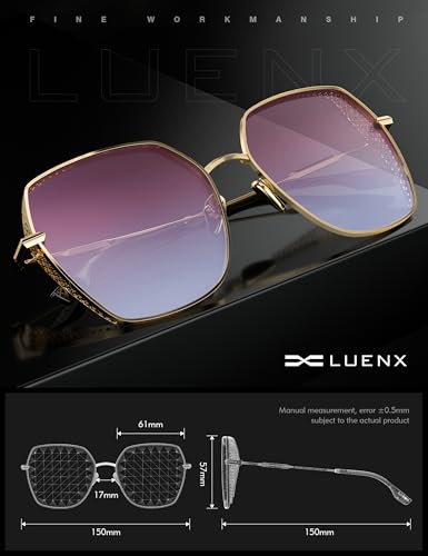 LUENX Trendy Square Oversized Women Aviator Sunglasses - Polygon Flat Three dimensional Rhombic Loop Wire Frame PC Lens3