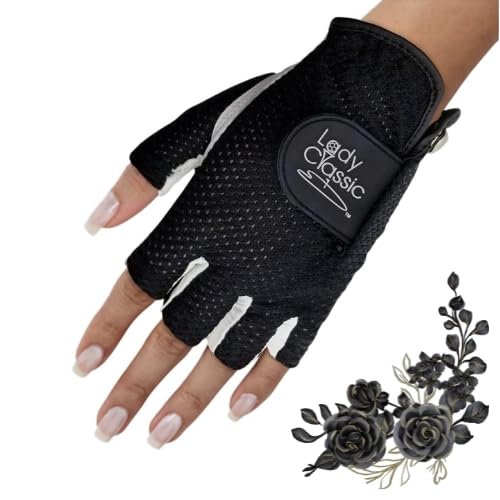 XEIRPRONew Lady Classic Women's Mesh Cool Half Golf Gloves with Premium CABRETTA Leather - Breathable, Perfect for Summer