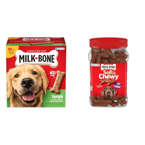Image of Milk-Bone Dog Treats Bundle: Original Biscuits for Large Dogs 10 Pounds + Soft & Chewy Beef & Filet Mignon 25 Ounce