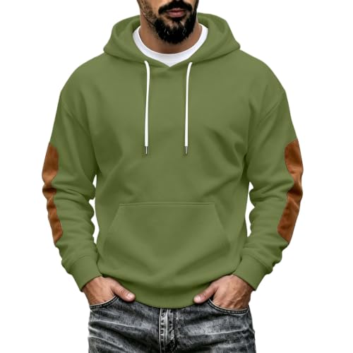 Mens Pullover Hoodie Elbow Patch Kangaroo Pocket Drawstring Casual Travel - image 6