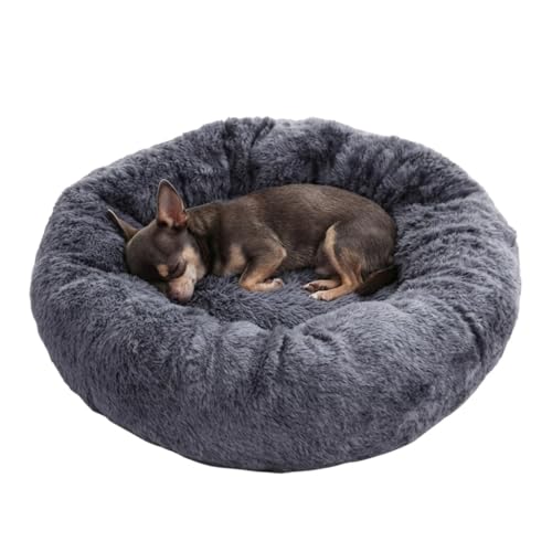 Cama Nuvem Pet Antiestresse Redonda de Pelúcia Ultra Macia de Luxo para Cães Pequenos e Gatos Lavável Cinza Escuro