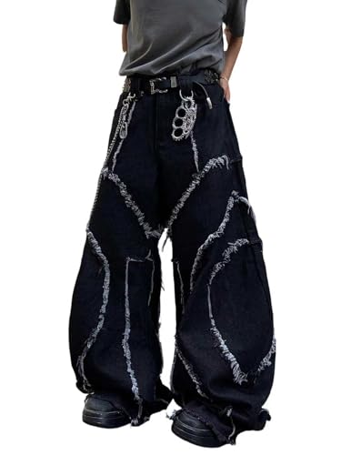 Men's Hip Hop Baggy Jeans Wide Leg Skater Jeans Vintage Loose Fit Denim Pants Streetwear Rock